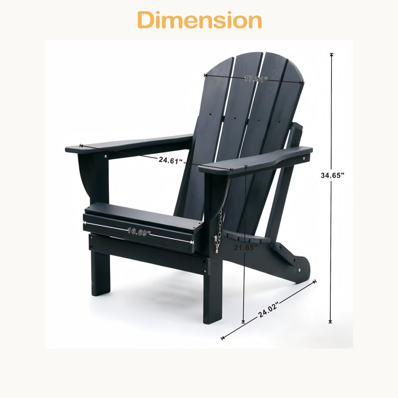 Adirondack Folding Chair With Dual Cup Holders - HDPE All-Weather Outdoor Chairs, Wood-Like Patio Chair For Backyard, Black