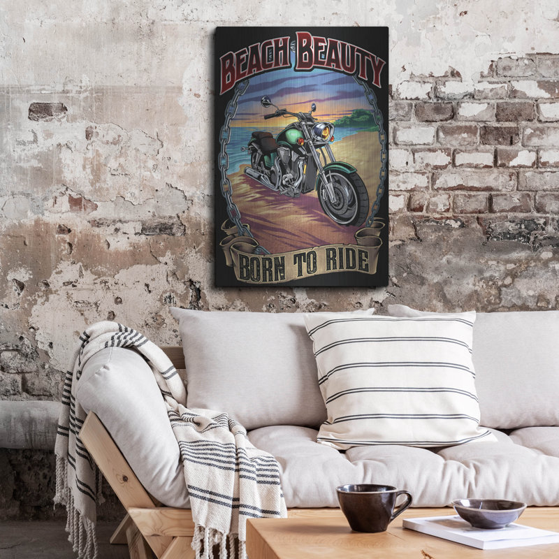 "Moto sur la plage" par Flyland Designs, art mural en métal, H 36 po x l 24 po