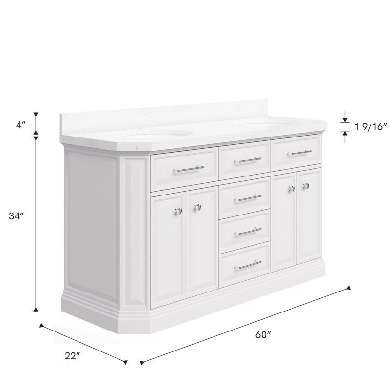 Palace 60'' W Double Vanity, Pure White, Stainless Steel