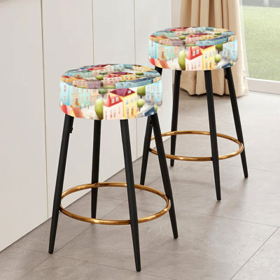Soft Pastel Color Nordic Building Collage - Abstract Bar Stools Set Of 2