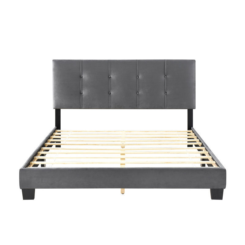 Lit pour grand lit en velours gris foncé, structure en bois massif, tête de lit ajustable, structure avec, Grand lit