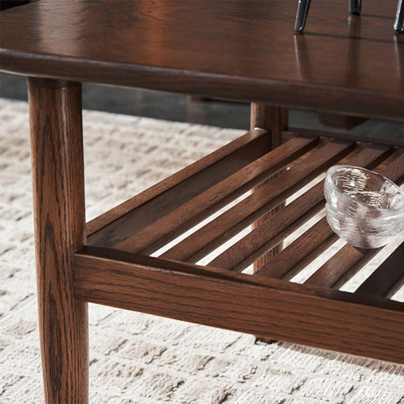Dark walnut Solid Wood Rectangular Coffee Table, 16.54" H x 39.37" L x 19.69" W, Dark walnut