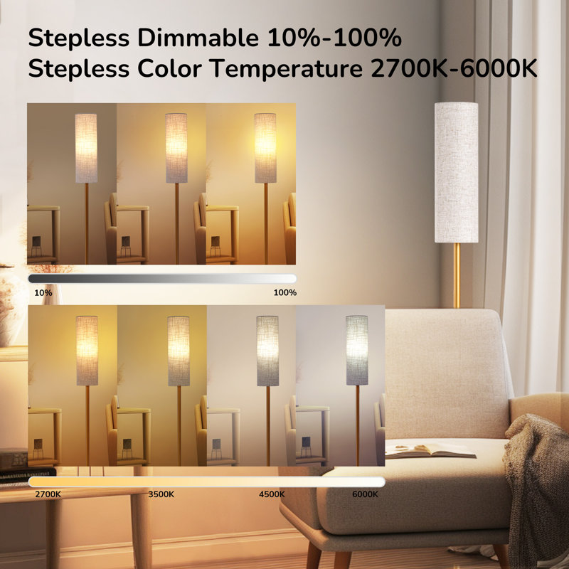 Smathering 65'' Traditional Floor Lamp with Remote Control and Bulb Included, Gold