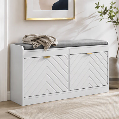 Banc à chaussures, banc d'entrée avec 2 tiroirs rabattables, coussin de siège et 2 évents pour 8 paires de chaussures pour le couloir