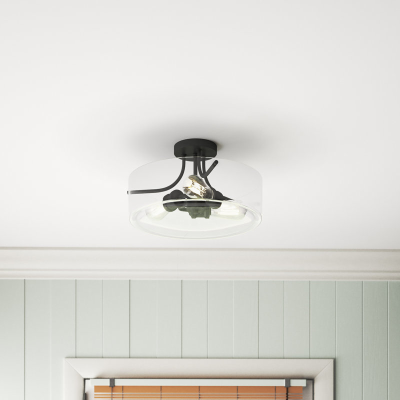 Collina Glass Semi Flush Mount, Matte Black