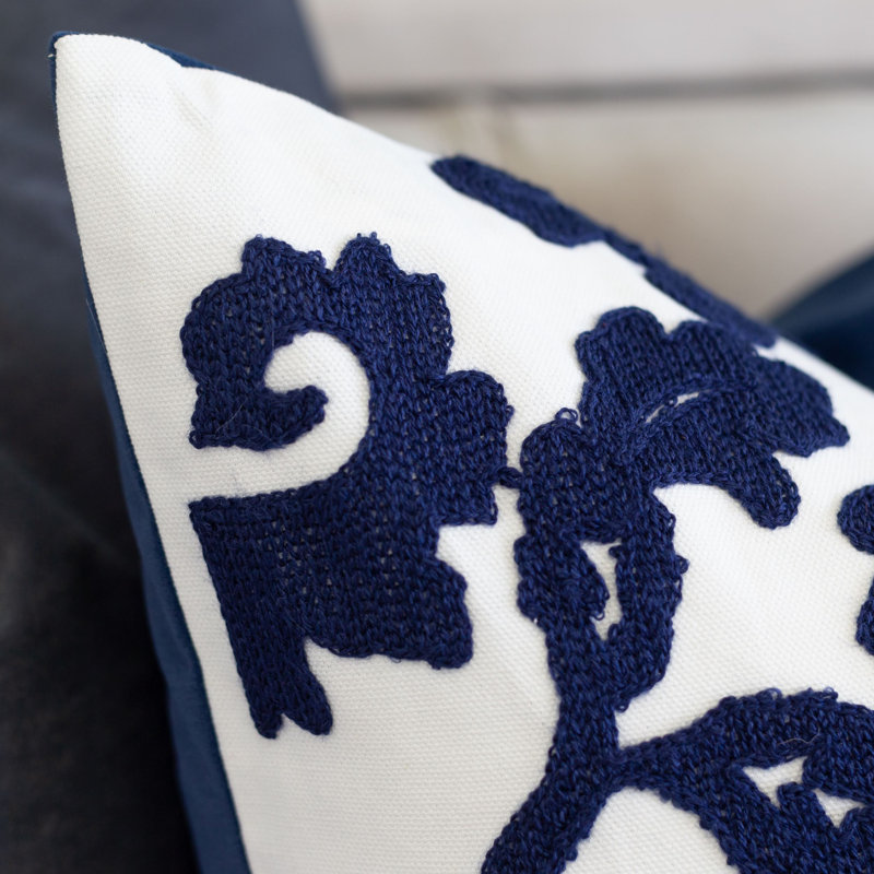 Floral Velvet Throw Pillow, Indigo