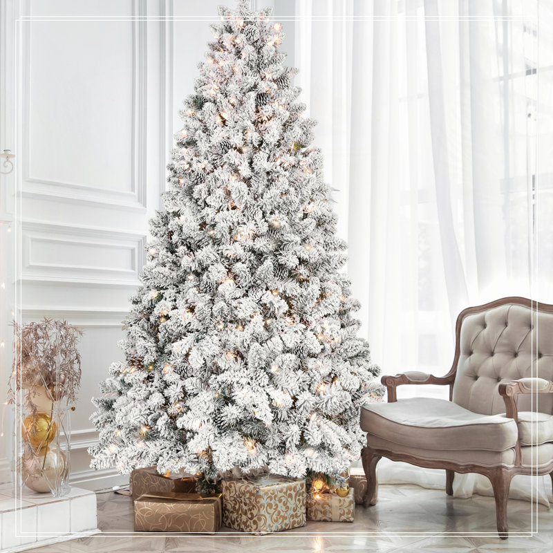 Arbre de Noël 6 pi avec 350 lumières UL et 35 pommes de pin naturelles - pointes en PVC enneigées, 888 pointes, structure à charnières, support en métal stable