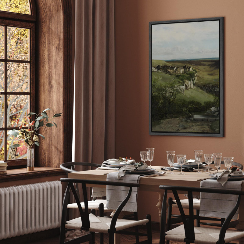 Charmant village, falaise, campagne rustique, illustrations de paysage champêtre français, Noir, H 24 po x l 16 po