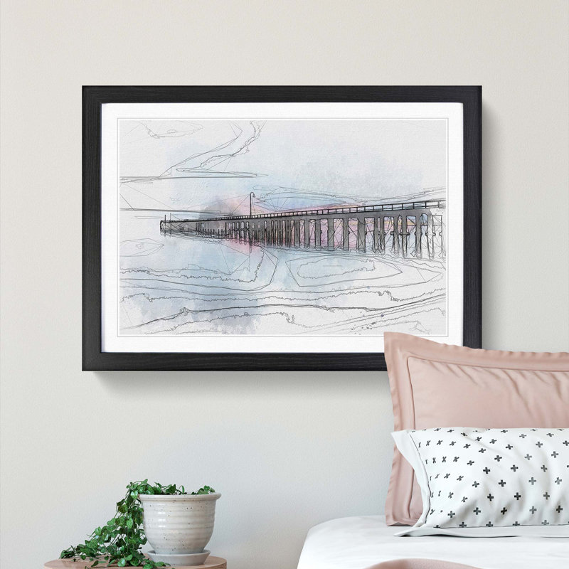 A Pier at Sunset in Abstract - Picture Frame Graphic Art Print, Black Framed, 48cm H x 65cm W x 2cm D
