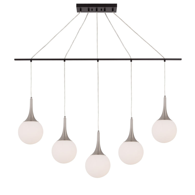 Luminaire suspendu linéaire pour îlot de cuisine 5 lumières Ovellette, Chrome / Bronze