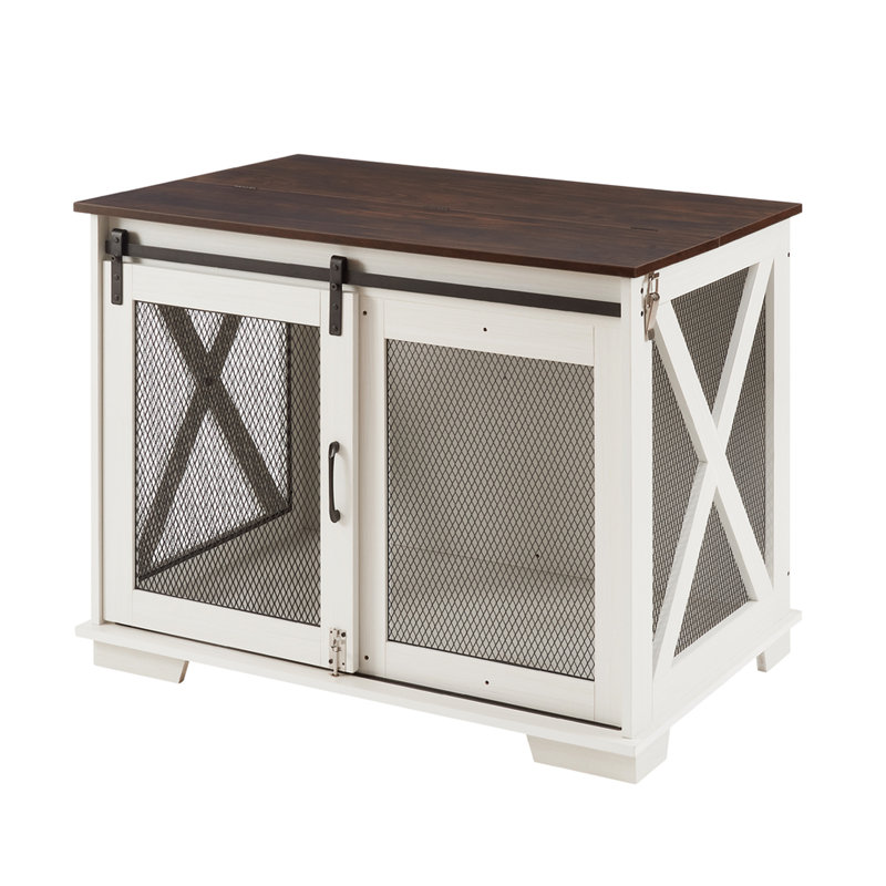 White Dog Kennel With Metal Latch And Adjustable Partition, Look Crate Sliding Door Removable Partition For Comfort,