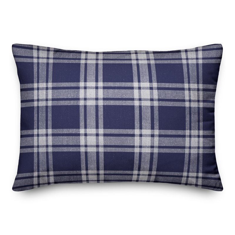 Navy Plaid Outdoor Throw Pillow