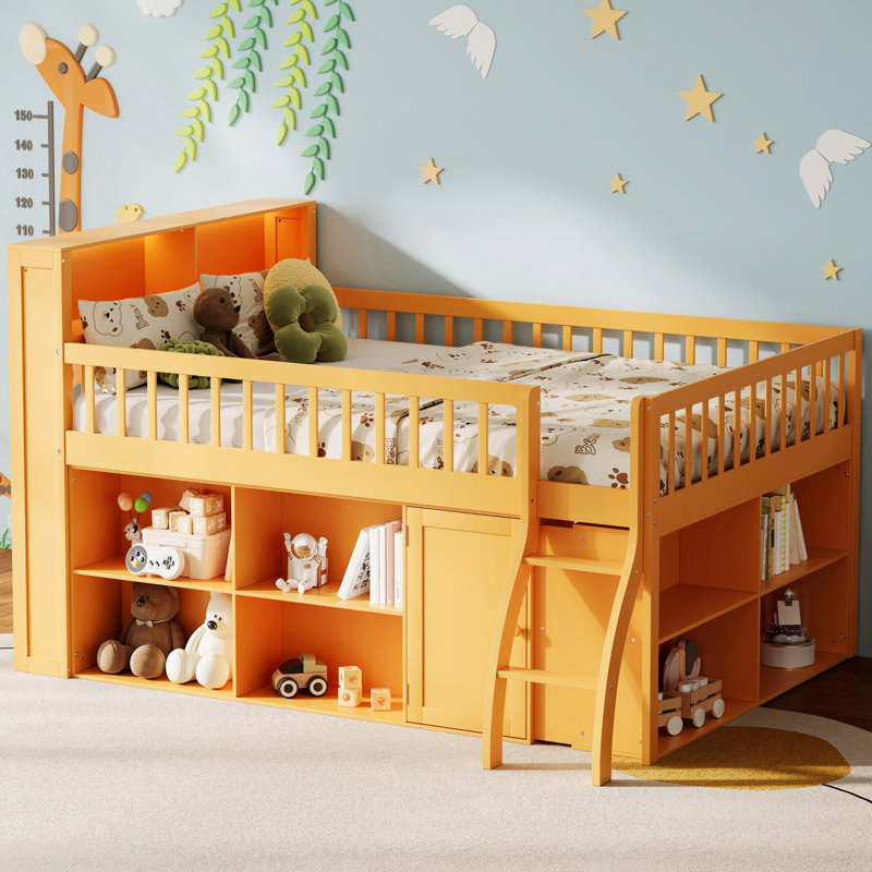 Lit mezzanine avec rangement, tête de lit avec lumière DEL, Lit double
