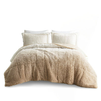 King/Cal King Ombre Shaggy Long Fur Comforter Mini Set