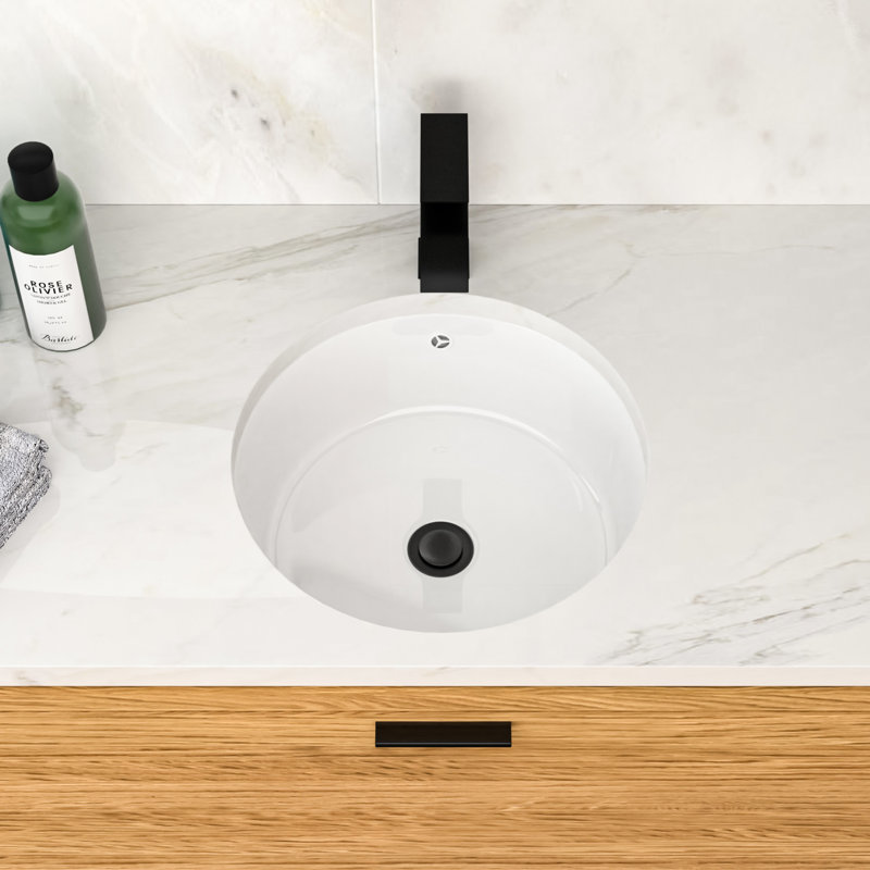 Lavabo de salle de bain rond en céramique blanche 15,43 "x 15,43", installation encastrée, teint, pour salle de bain, conception généreuse et pratique, essuyage rapide