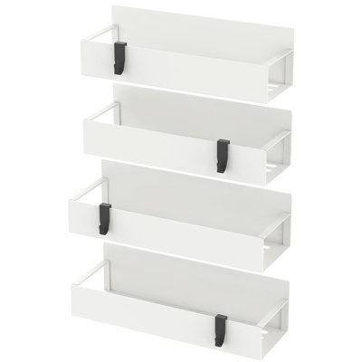 4 Pack Magnetic Spice Storage Rack For Refrigerator & Oven – Cream White Fridge Organizer, No-Drill Magnetic Spice Rack For Kitchen, Space-Saving Side Mount Organizer For Microwave & Stove
