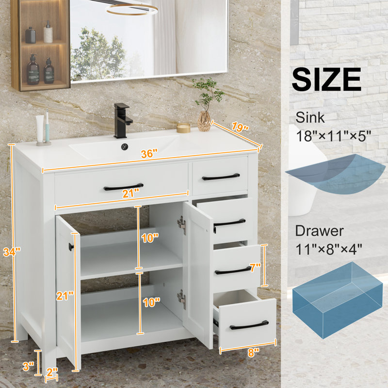 Manrique Makowski 36" Single Bathroom Vanity Set with Sink Top, Zinc Alloy Faucet, Painted Wood, Soft-Close Doors, EPA Certified