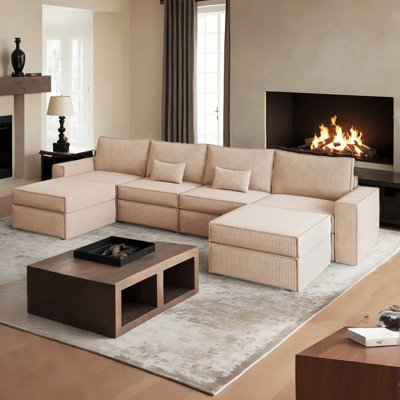 Modular U-shaped Sectional Corduroy Sofa With Movable Ottoman