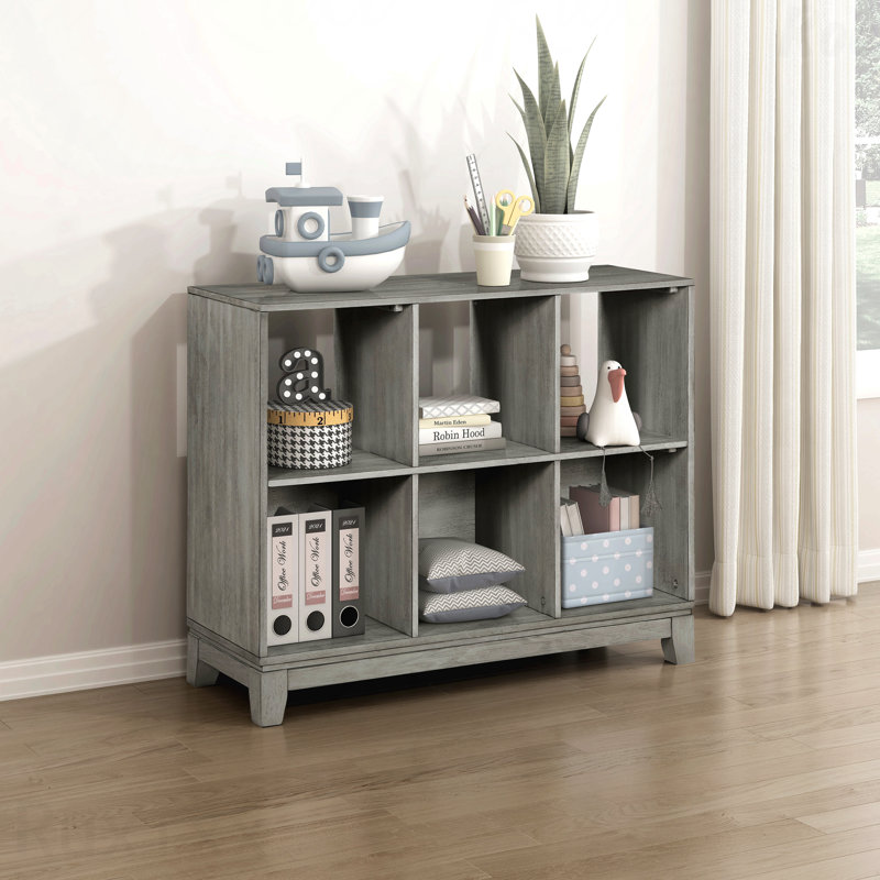 Meuble en bois à 6 tablettes et 6 tablettes à finition grise pour salle d'étude, Gris