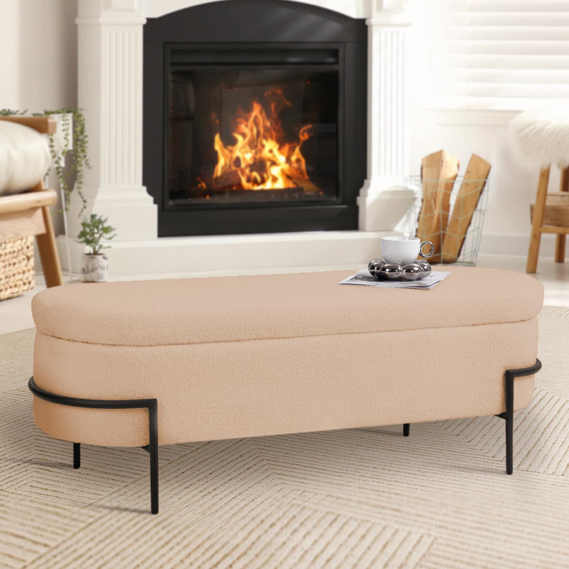 Banc de rangement en mélange de polyester Kendelyn, Beige, H 17,7 po x l 52,4 po x P 16,5 po