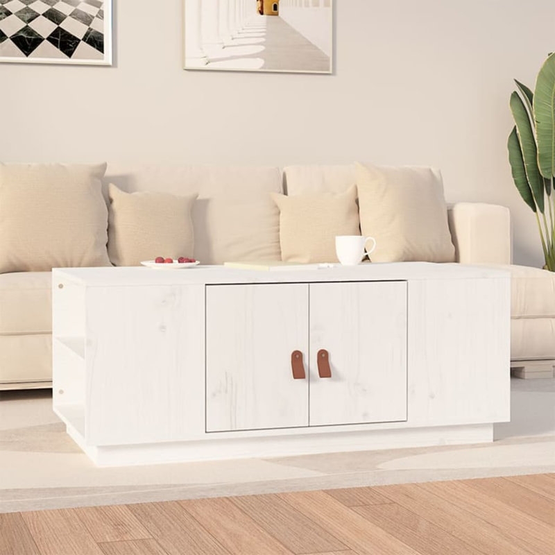 Kyea Solid Wood Block Coffee Table with Storage, White