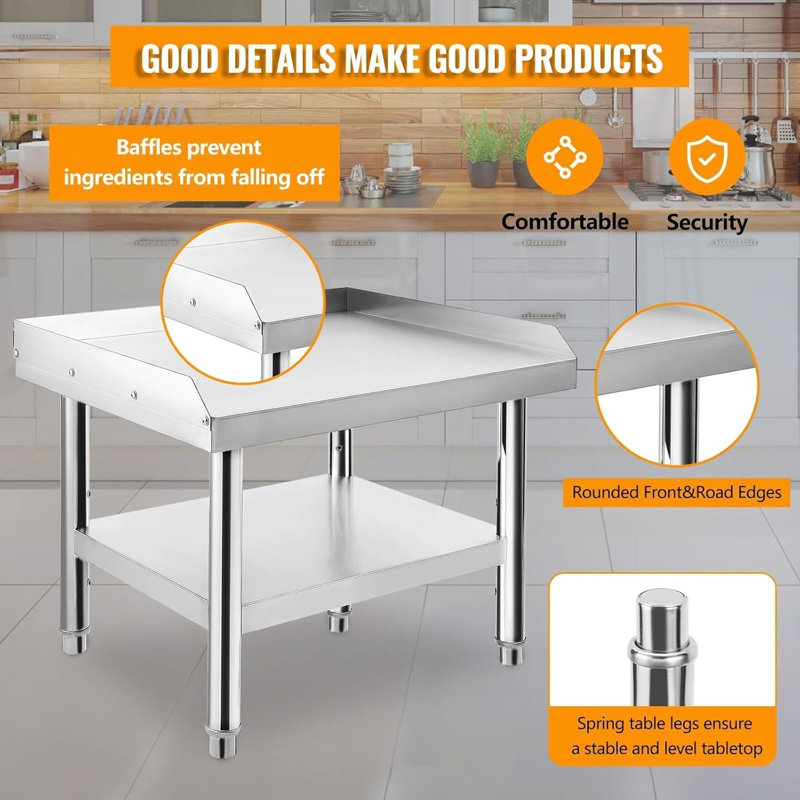 Table de travail 48 po x 28 po en acier inoxydable, pieds réglables, table de préparation à tablette inférieure pour la maison de restaurant