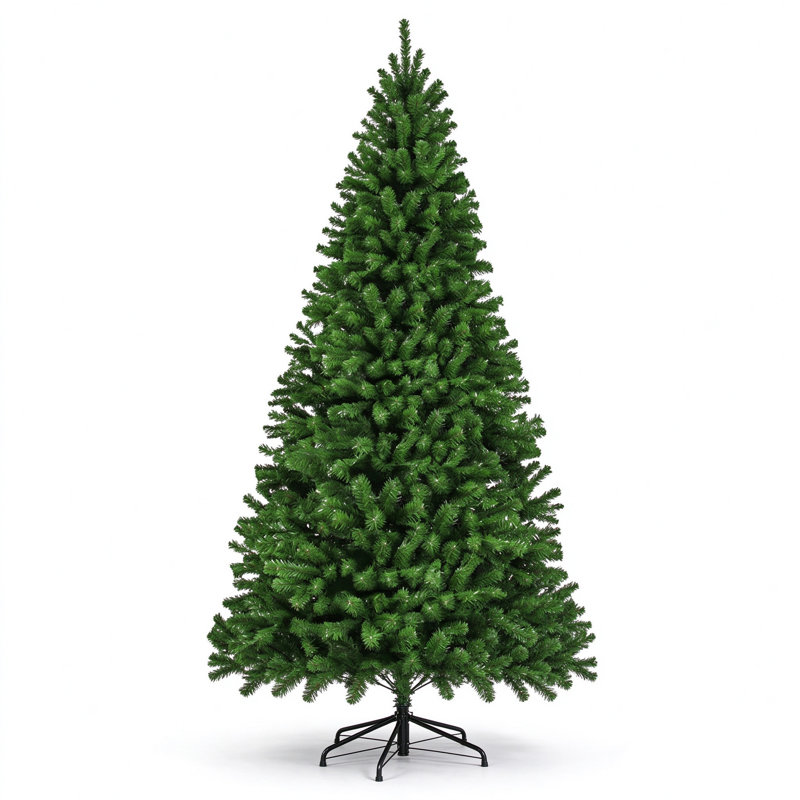 9ft / 12ft Unlit Artificial Spruce Christmas Tree, Dense PVC Branch Tips, Hinged Easy Assembly with Foldable Metal Stand