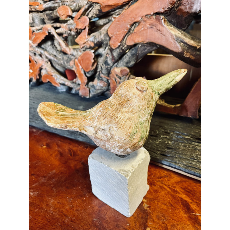 Oiseau sculpté à la main, Orange/vert