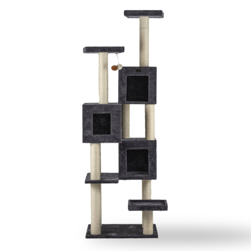 Extra Large Gray Faux Fur Cat Tree with Sisal Posts
