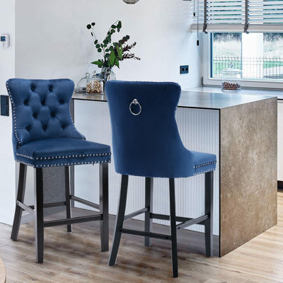 Modern Velvet Upholstered Bar Stools