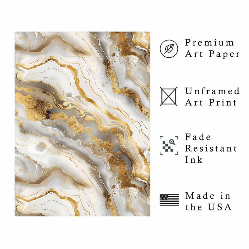 «Abstract Golden Geode III», reproduction d'art moderne sans cadre, H 36 po x l 24 po