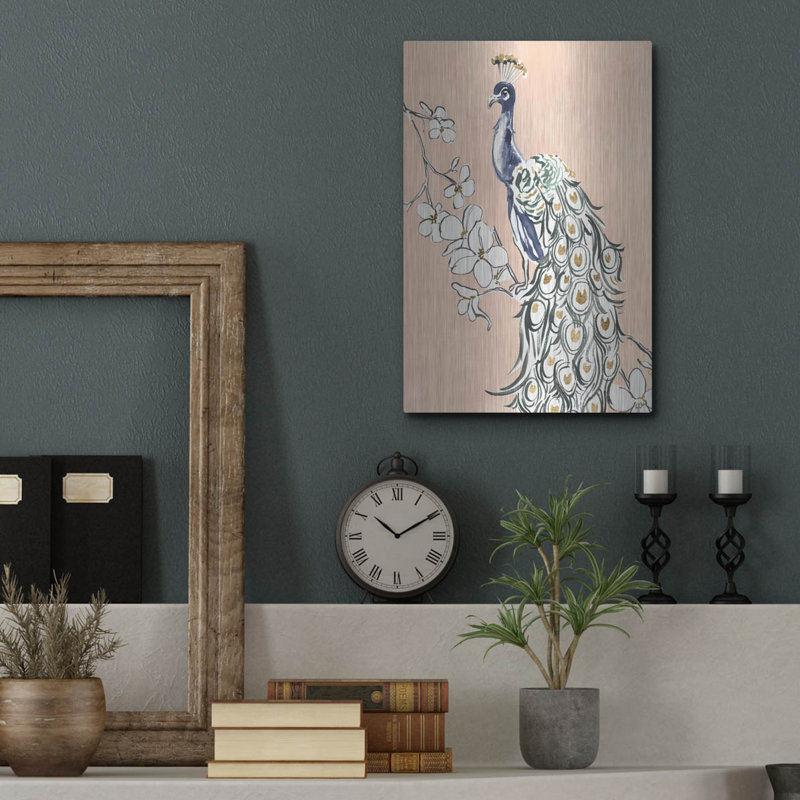  «Peacock In Gold 4» par Annie Warren, art mural en métal, 12 po x 16 po, H 16 po x l 12 po