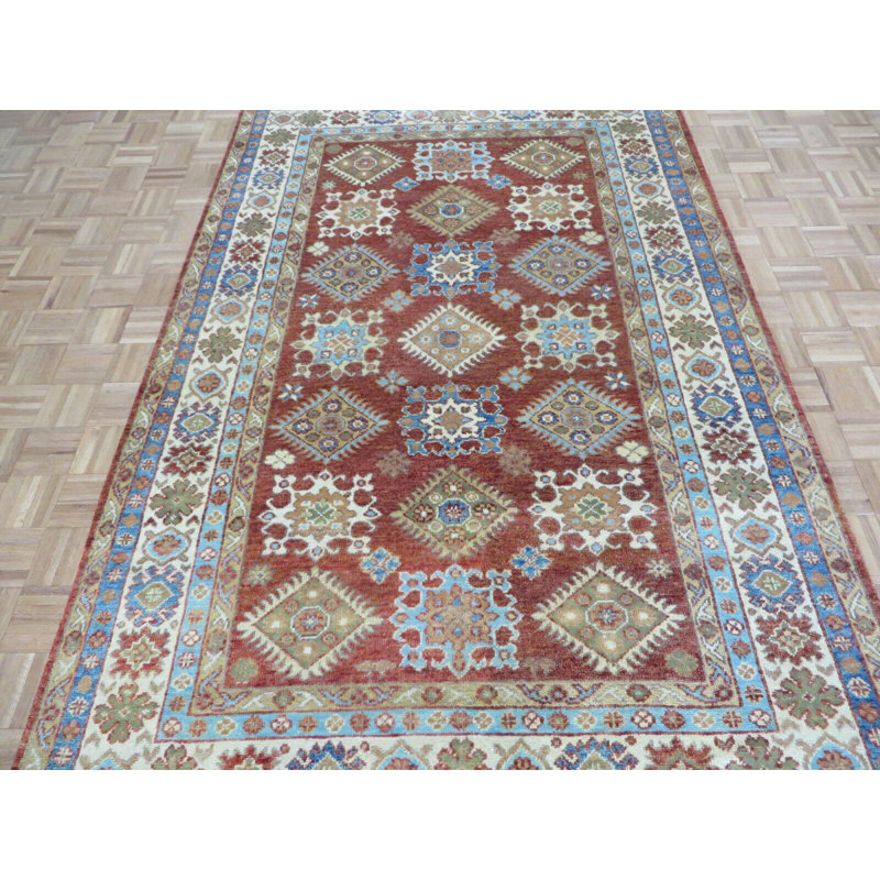Tapis décoratif en laine noué à la main de conception unique noué à la main rouille rouge 5 pi 10 po x 9 pi Anntawanna