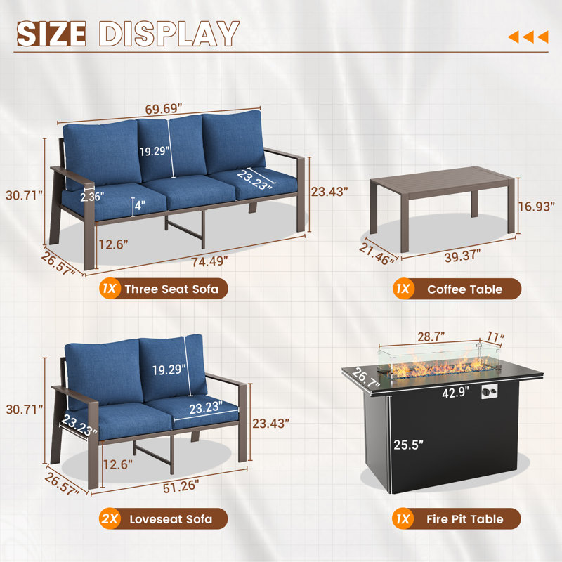 Ensemble de conversation avec canapé pour 7 personnes et table basse, Oui, Marine