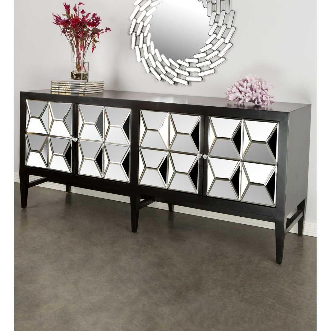 Legault Mirrored 4-Door Buffet Table – 72" Glam Sideboard with Spike Design and Interior Shelving Everly Quinn 