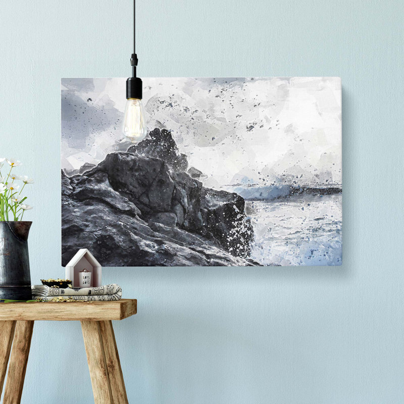Waves Crashing In Lanzarote Spain In Abstract - Wrapped Canvas Painting, 35cm H x 50cm W x 3cm D