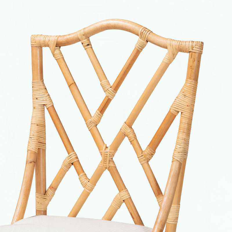 Chaise de salle à manger moderne et contemporaine en rotin - Finition naturelle - Dossier large angulaire