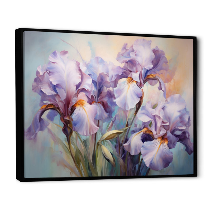 Rose, mauve, iris, impression romantique VI, H 24 po x l 32 po x P 1 po, Cadre flottant noir