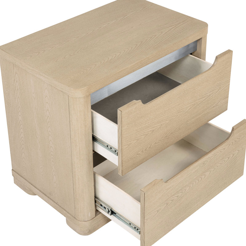 Table de chevet de chambre à coucher avec 2 tiroirs spacieux, finition, poignées en nickel brossé et système de cordon intégré 2 chevets de style contemporain, couleur, plateau doublé de feutre de gestion