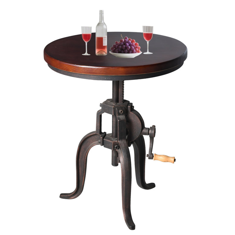 Cecy Pine Round Solid Wood Top Metal Base Dining Table, Brown