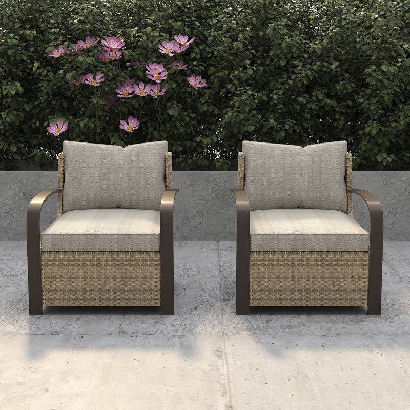Set Of 2 All - Weather Woven Outdoor Patio Chairs With Deep – Ergonomic, Durable & Stylish For Deck, Garden Or Porch, Beige