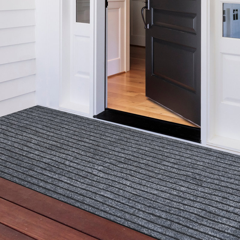 Runner Rug Hallway Non Slip Rubber Back Custom Size As Carpet Doormat Throw Rug Grey Striped, Runner 3' x 17'