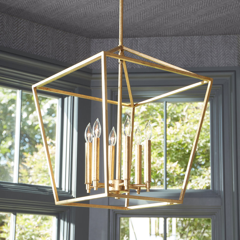 Arletta 6 - Light Dimmable Lantern Square / Rectangle Chandelier, Gold Leaf