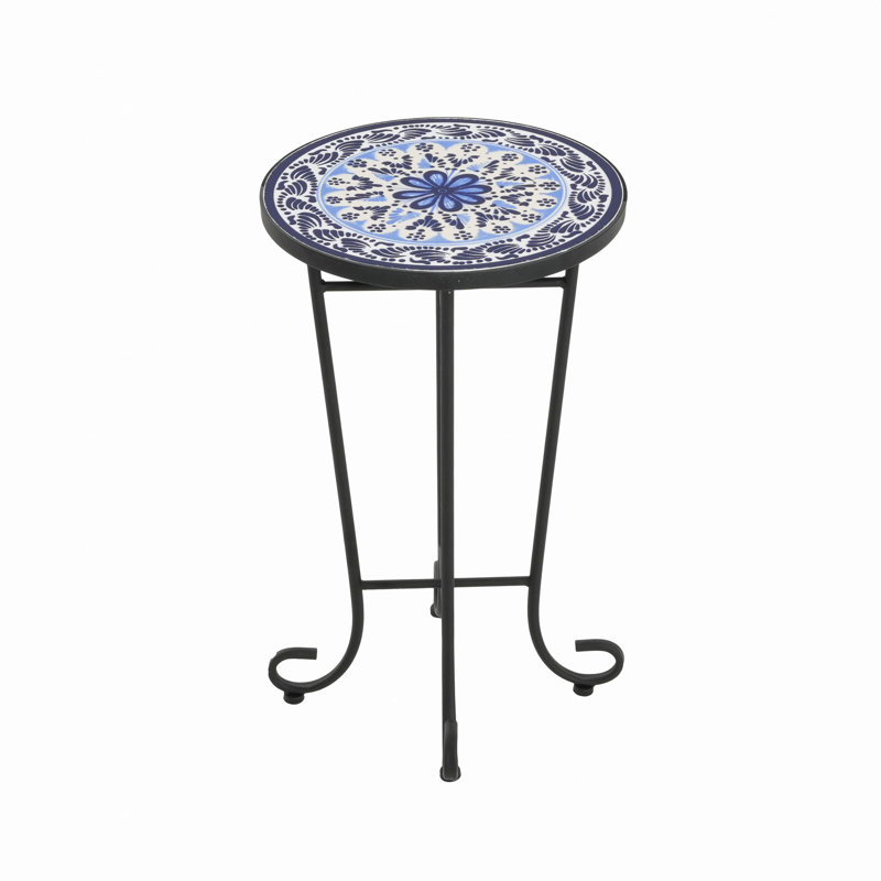 Table d'appoint de patio, Noir; bleu / noir