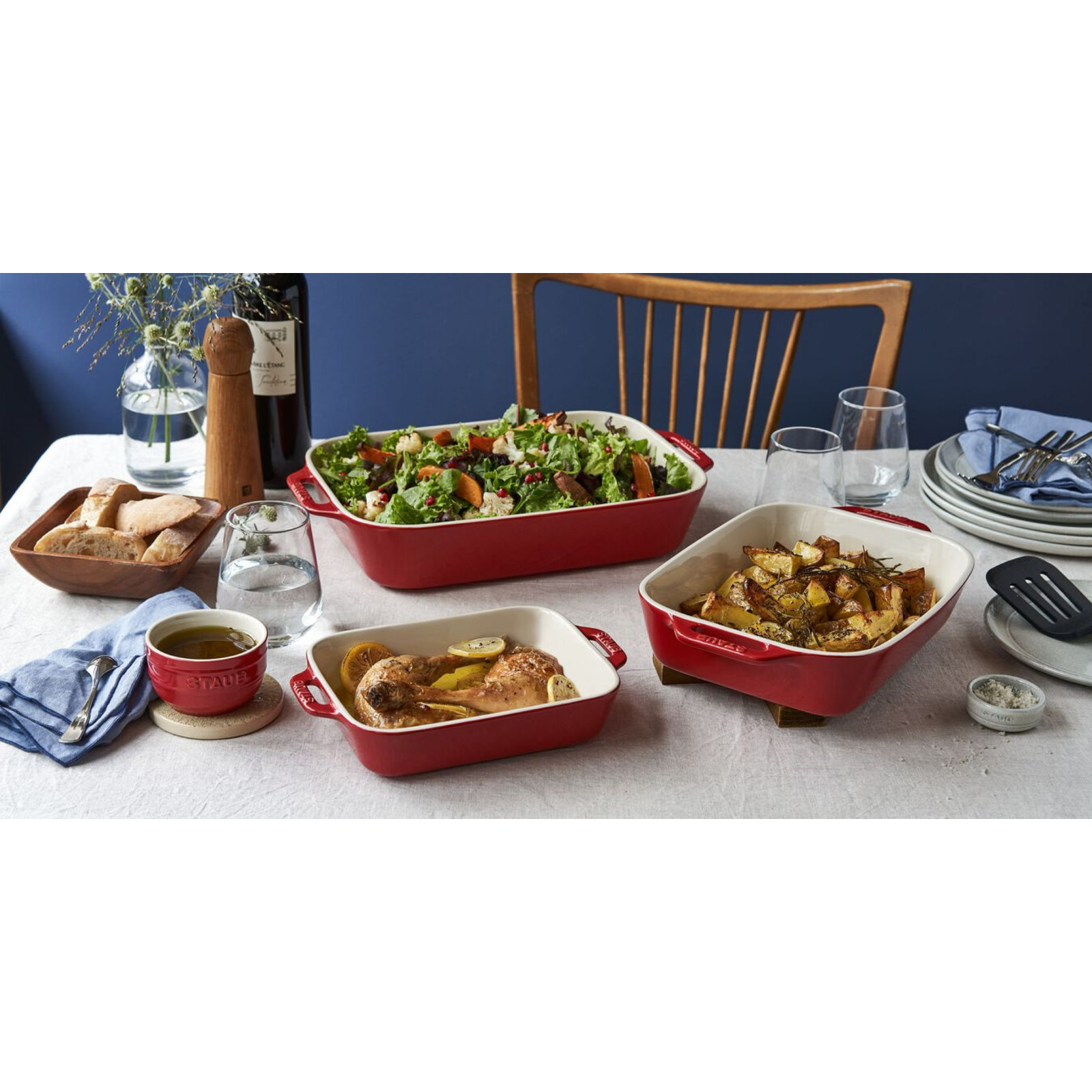 Staub Ceramic 4-Piece Baking Dish Set, Cherry 