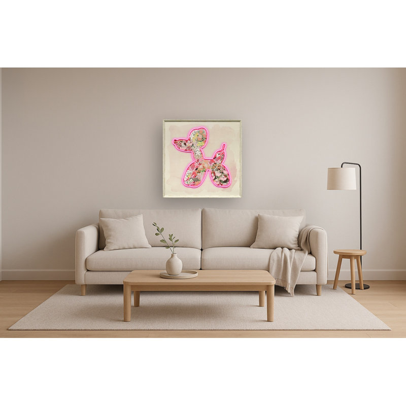 Art mural sur toile néon caniche - 33 po x 33 po - cadre beige
