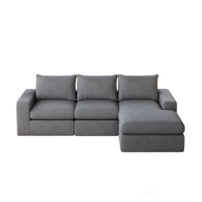 Demarco Modern Boneless Corduroy Modular Sectional Sofa with Reversible Chaise and Neck Pillow Support