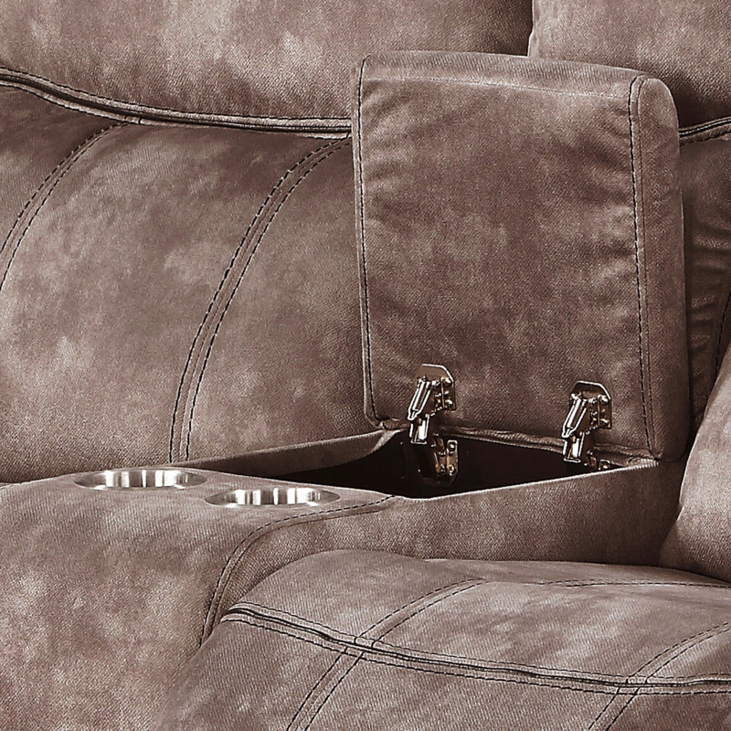 Two Tone Grey Velvet Recliner Loveseat w/USB Port & Console, Chocolate