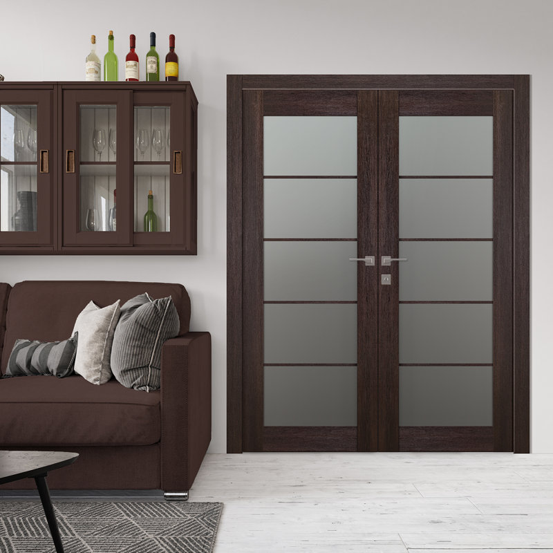 Porte standard préfinie en bois manufacturé 79,375 po Avon 5 Lite, Chêne, 72 po x 80 po