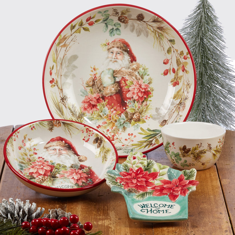 22oz Red and White Ceramic Christmas Mugs Set of 4